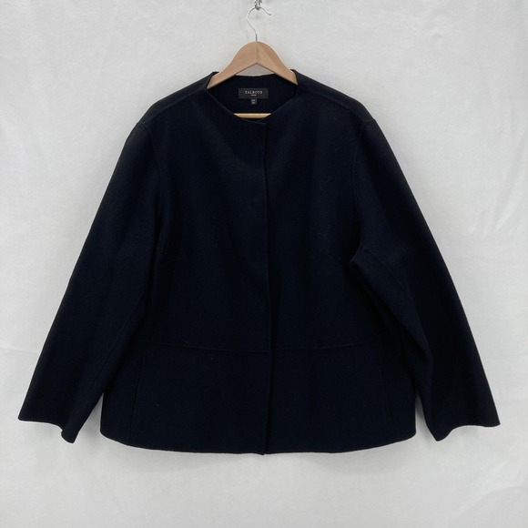 Talbots Jacket Womens 22W Black Wool Blend Collarless Peplum Snap Front Business - Picture 1 of 11
